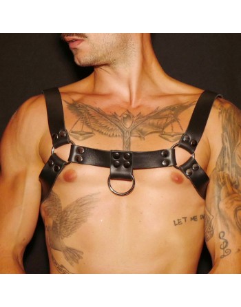 Harnais buste en cuir noir homme en H