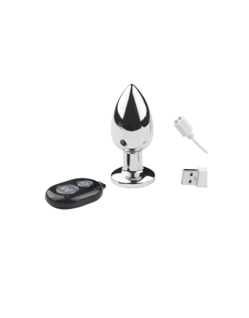 Plug vibrant acier inoxydable anal taille S avec télécommande, USB BOOTY 
