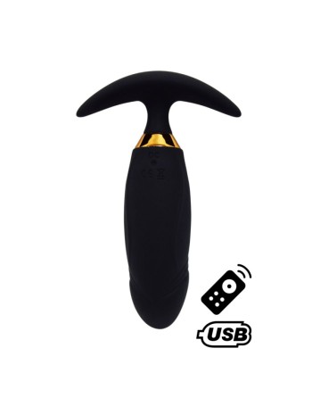 PEACH, Plug Vibrant noir long USB avec télécommande, dans un silicone médical doux et lisse 