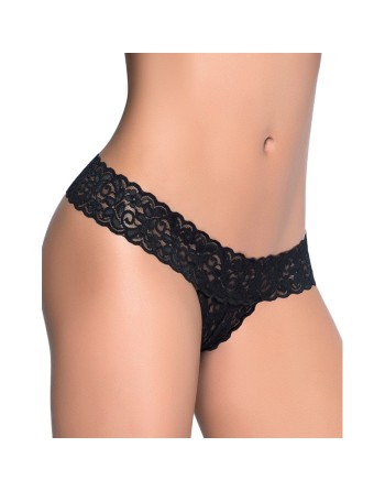 String ouvert brésilien noir en dentelle