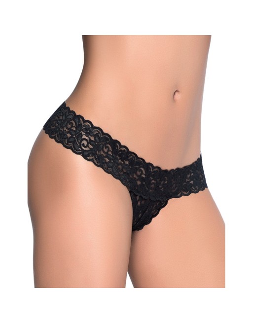 String ouvert brésilien noir en dentelle