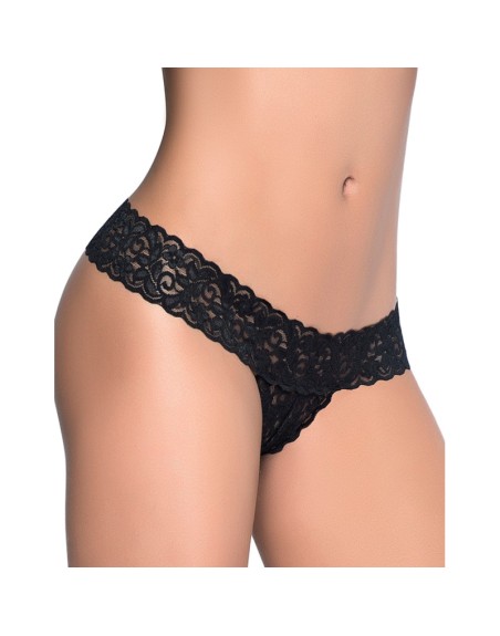 String ouvert brésilien noir en dentelle