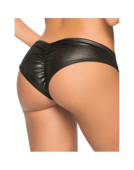 Tanga noir wetlook froncé sur les fesses 