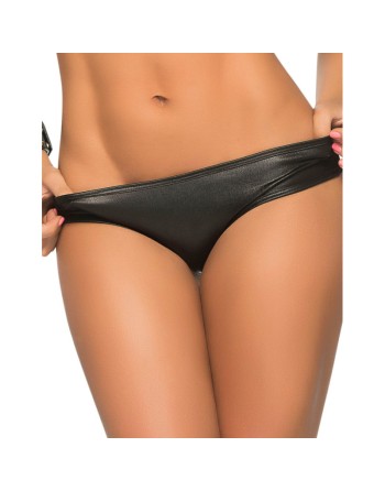 Tanga noir wetlook froncé sur les fesses 