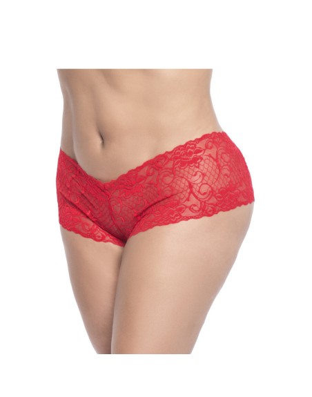 Shorty en dentelle rouge grande taille 