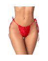 String sexy rouge en dentelle ajourée avec liens réglables 