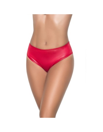 String bande large en wetlook rouge, taille haute, tissu fronçé à l'arrière 