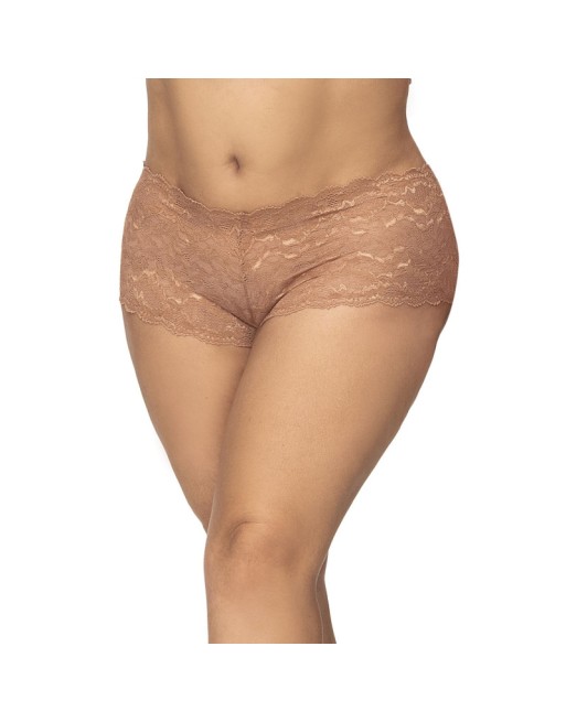 Shorty grande taille en dentelle couleur taupe 
