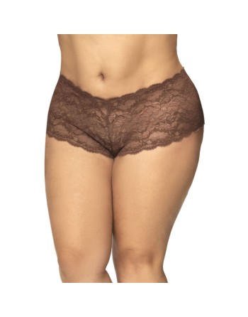 Shorty grande taille en dentelle couleur cacao 