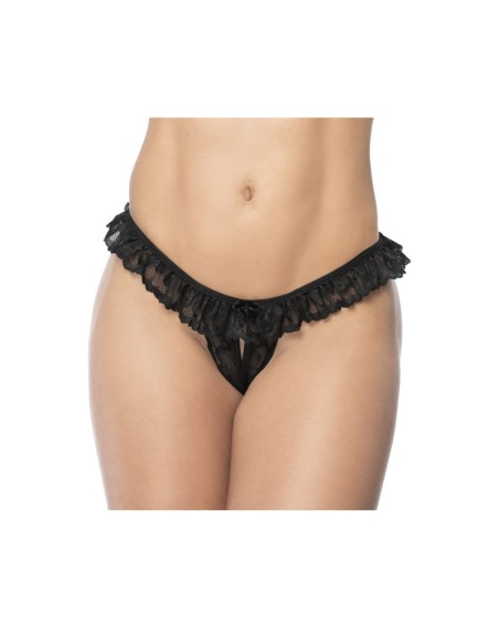 Culotte ouverte noire avec froufrou en dentelle 