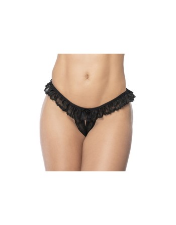 Culotte ouverte noire avec froufrou en dentelle 
