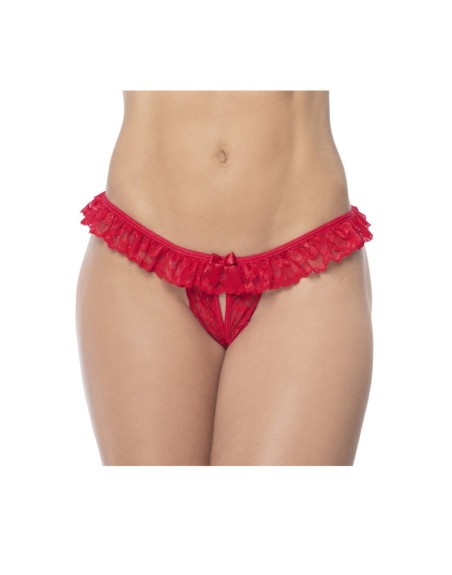 Culotte ouverte rouge avec froufrou en dentelle  