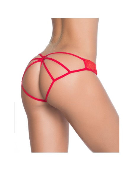 Culotte ouverte rouge ornements façon cage 