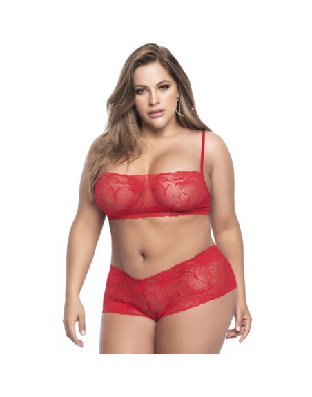 Ensemble lingerie, grande taille,  rouge top bustier et shorty dentelle   