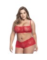 Ensemble lingerie, grande taille,  rouge top bustier et shorty dentelle   