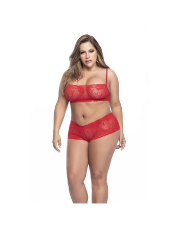 Ensemble lingerie, grande taille,  rouge top bustier et shorty dentelle   