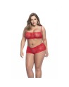 Ensemble lingerie, grande taille,  rouge top bustier et shorty dentelle   