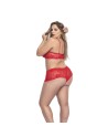Ensemble lingerie, grande taille,  rouge top bustier et shorty dentelle   