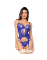 Ensemble sexy 2 pièces bleu saphir avec bustier lacé et string 