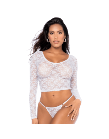 Ensemble 2 pièces en dentelle blanche, crop top et string 