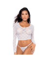 Ensemble 2 pièces en dentelle blanche, crop top et string 