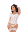 Ensemble 4 pièces blanc, bustier, string et 2 jarretières 