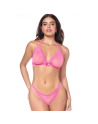Ensemble sexy 2 pièces rose en dentelle délicate avec haut et string assorti 