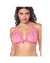 Ensemble sexy 2 pièces rose en dentelle délicate avec haut et string assorti 