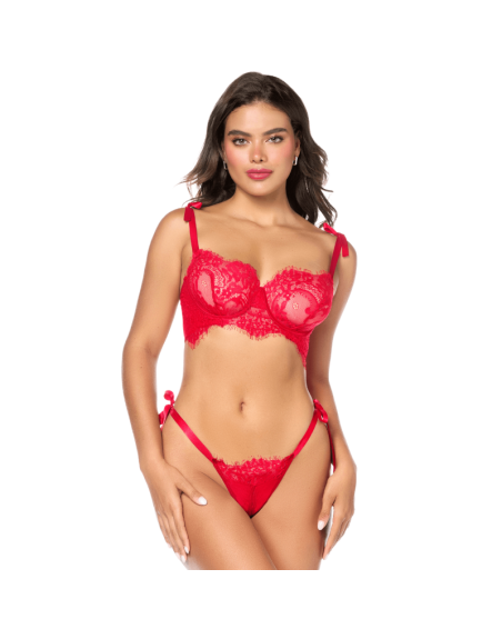 Ensemble sexy 2 pièces en dentelle avec liens à nouer et string 