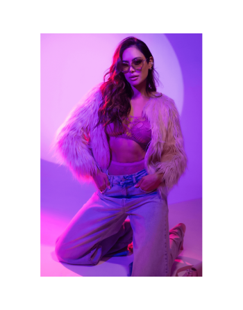 Ensemble deux pièces en résille à motif floral, couleur orchidée - Mapalé