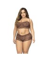 Ensemble 2 pièces en dentelle grande taille, top à bretelles et shorty couleur cacao 