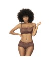 Ensemble 2 pièces en dentelle, top à bretelles et shorty couleur cacao 