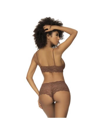 Ensemble 2 pièces en dentelle, top à bretelles et shorty couleur cacao 