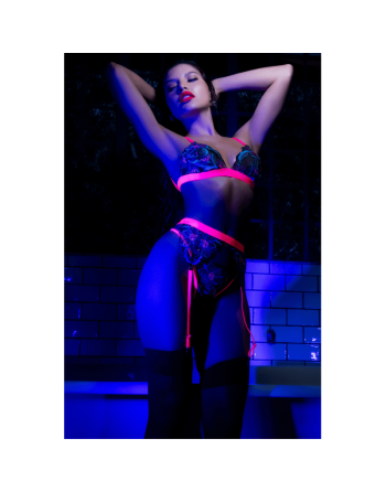 Ensemble lingerie 3 pièces bleu et rose brodé avec sequins – Mapalé