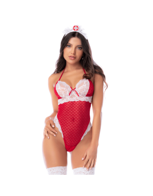 Body infirmière noir en maille et dentelle avec accessoire tête – Mapalé