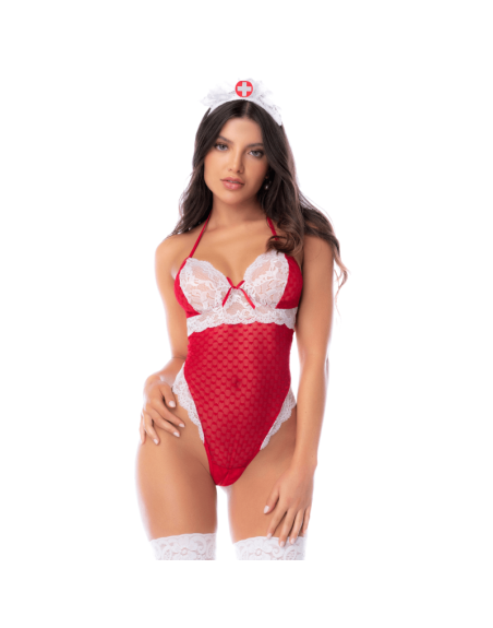 Body infirmière noir en maille et dentelle avec accessoire tête – Mapalé