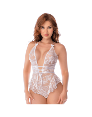 Body blanc en dentelle avec dos ouvert et encolure halter – Mapalé