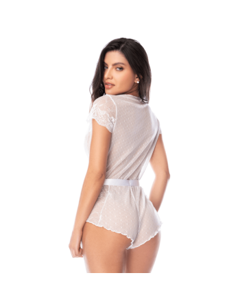 Combishort blanc en dentelle transparente avec ceinture – Mapalé