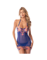 Babydoll bleu et rose en maille transparente avec laçage dos – Mapalé
