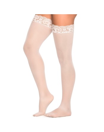 Bas nylon blancs autofixants jarretières dentelle 