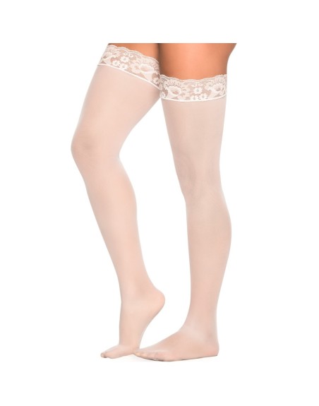 Bas nylon blancs autofixants jarretières dentelle 