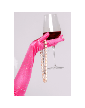 Une paire de gants satinés roses avec strass - Mapalé