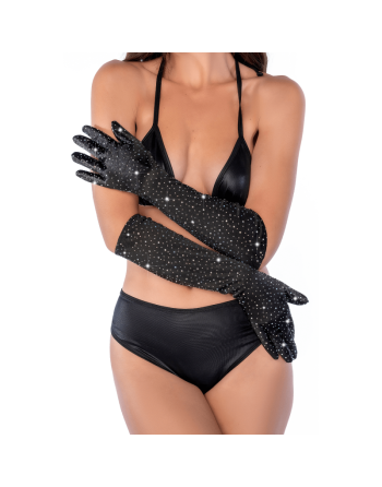 Une paire de gants satinés noirs avec strass - Mapalé