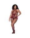 Combinaison grande taille en résille couleur cerise 
