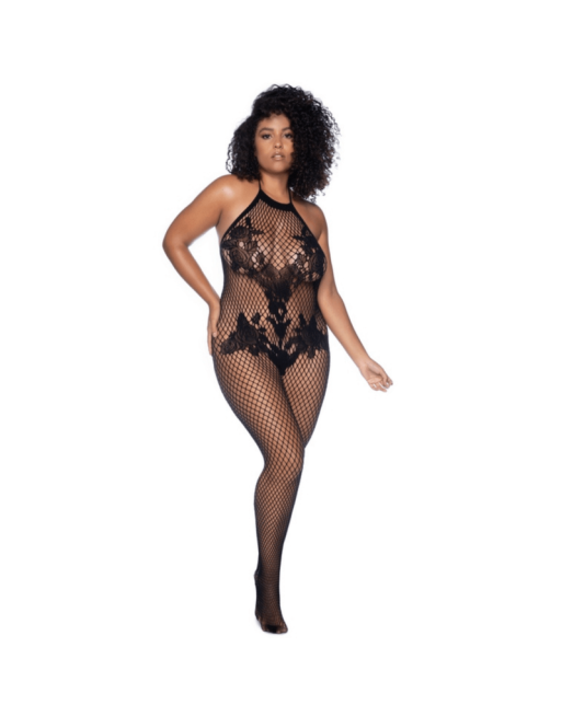 Combinaison grande taille en résille noire 