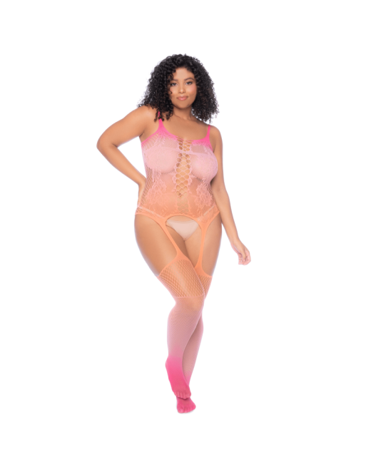 Combinaison grande taille en résille dégradée couché de soleil 