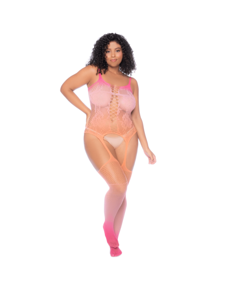 Combinaison grande taille en résille dégradée couché de soleil 