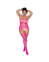Combinaison grande taille en résille rose 