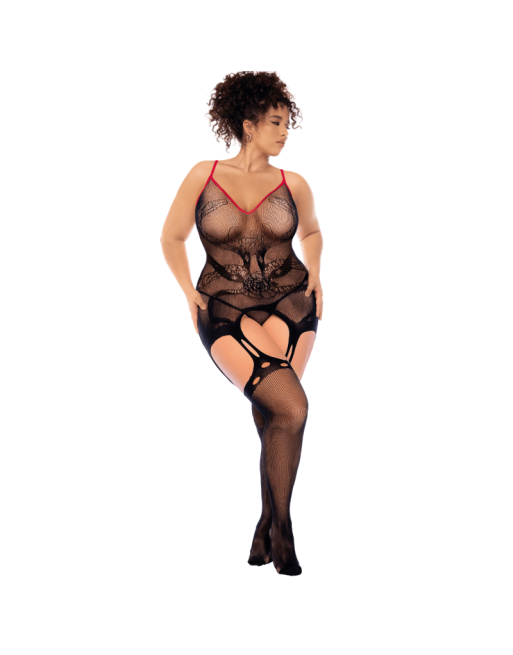 Combinaison intégrale grande taille en résille noire à motif serpent - Mapalé