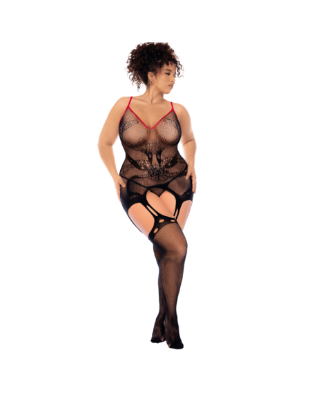 Combinaison intégrale grande taille en résille noire à motif serpent - Mapalé
